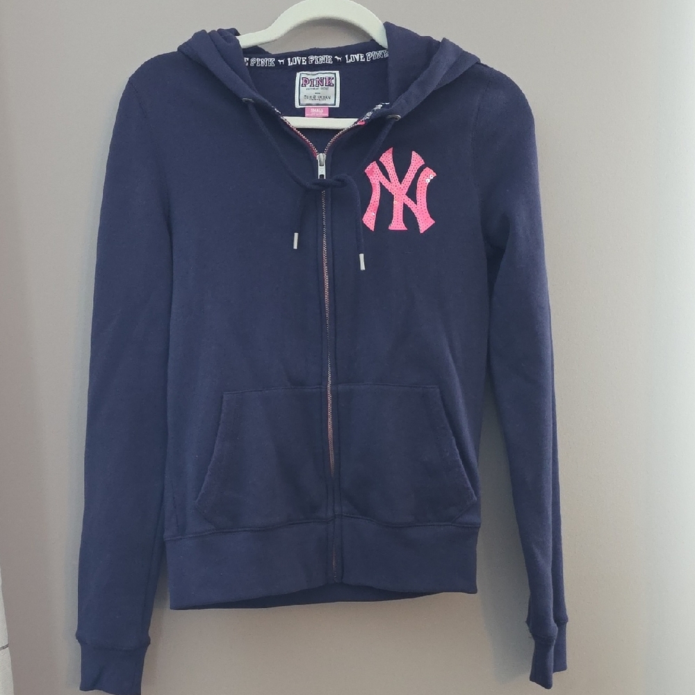 Victoria's Secret Navy Hoodie with Pink Sequin Logo